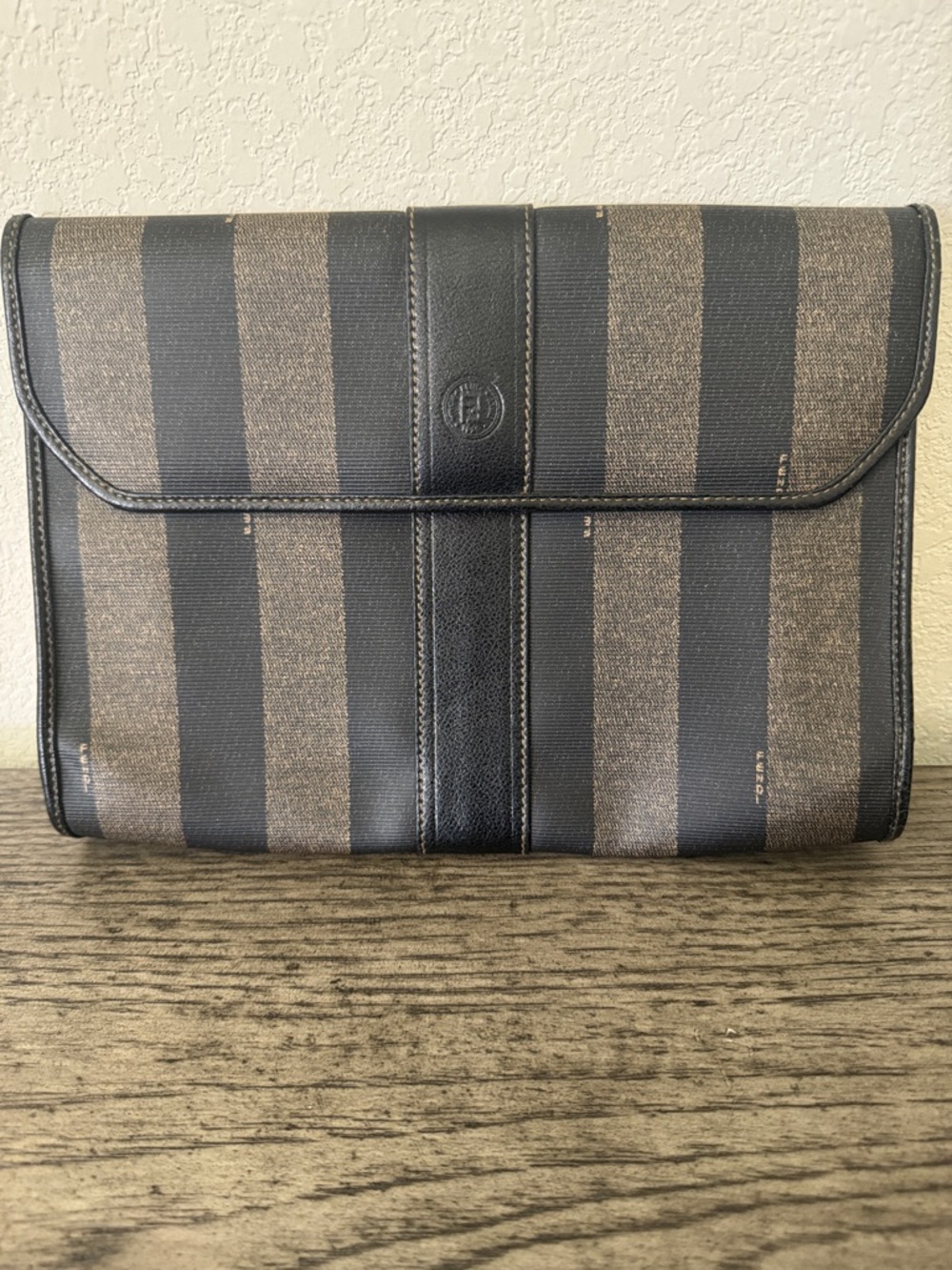 Fendi Black and Brown Vertical Stripe Clutch